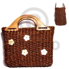 Pandan rope bag with wood Pandan rope bag with wood